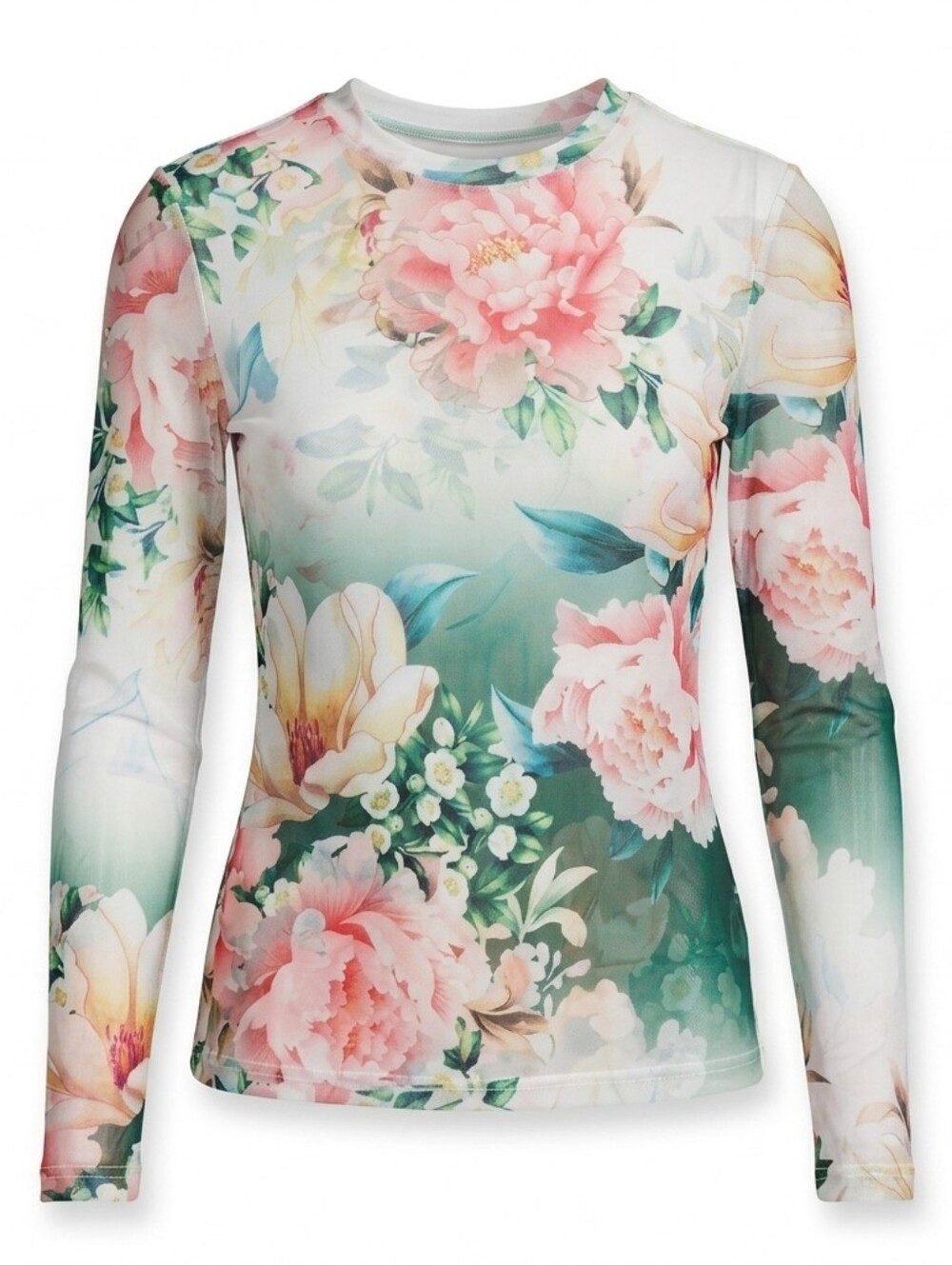 Johnny Was Natalie Mesh Floral Long Sleeve Semi Sheer Top Sz.XS